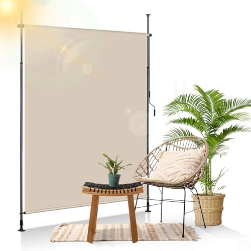 Izrielar Tenda da sole con morsetto Profimarkise 150x270cm | Protezione dal vento e dal sole per balcone senza fori | Vertikalmarkise altezza regolabile 2,28-3,16m | Protezione visiva per terrazzo