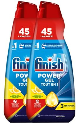 Finish Power Gel Tout en 1 Citron - Détergent Lave-vaisselle lot de 2 x 0,9L