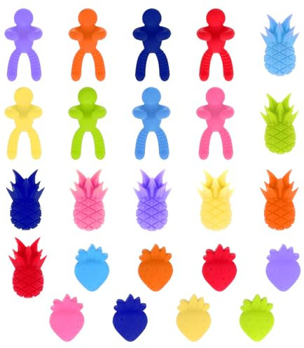 oruola 24 Stück Glas Markierung Trinkgläser,Glasmarker Silikon,Glass Marker,Trinkgläser Glasmarker,Bunte Gläser Markieren für Weingläser,Sektgläser,Gläser,Etiketten für persönliche Gegenstände