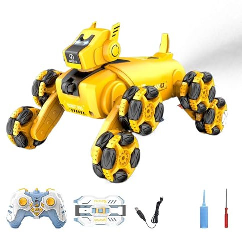 Genérico Robot Dog, Remote Control Rechargeable Robotic, Pet with Music and Lights, Interactive Educational Smart Toy for Boys and Girls, 10.43x6.5x6.3 Inches, Blue, Yellow, Green