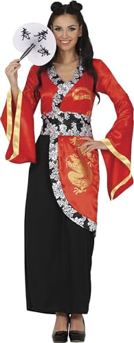 FIESTAS GUIRCA | Costume Cinese Tradizionale Adulta (38-40/M) - Vestito e Cintura - Costumi Orientali, Geisha e Asiatici per Halloween, Carnevale e Feste in Maschera - Ideale per Donne - Rosso e Nero