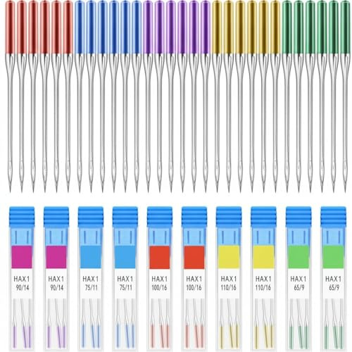 30 pcs Universal Sewing Machine Needles - 6 Pcs Each in 18mm, 16mm, 14mm, 11mm, 9mm - Compatible with Singer Sewing Machine Needles