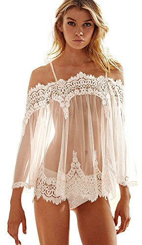 Lingerie Noël Pilule Bébé Pyjama Sous-vêtements Dentelle Vêtements de Nuit + G-string Lingerie Cacher, Blanc., 4XL