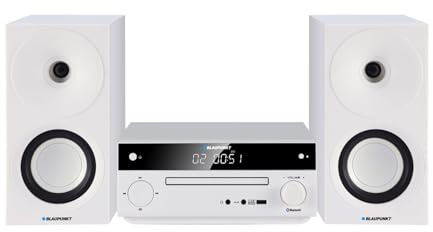 Blaupunkt MS30.02BT Microchaîne stéréo Bluetooth HDMI Arc | Optique USB AUX Radio FM CD 150 W RMS Réveil Télécommande Haut-parleurs Bass Reflex (Blanche)