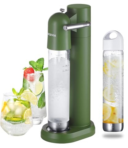 Gasatore Acqua Frizzante per Casa, Macchina per Acqua Frizzante, Macchina per Soda con 2 Bottiglie Senza BPA (1L + 1L), Compatibile con Bombola CO₂ 60L (Non Inclusa), Verde