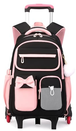 FANDARE Ryggsäck med hjul 2 i 1 ryggsäck college vagn 35 l datorfack 15,6 tum hjul vattentät oxfordtyg perfekt för skola resor, Rosa, L, Ryggsäck Ryggsäckar