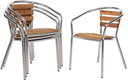 Bolero Stapelstühle aus Aluminium und Esche (4er-Pack), für den Innen- und Außenbereich, Gestell aus Aluminium / Sitzfläche aus Eschenholz, rostbeständig, Sitzhöhe: 440 mm, Café Bistro Home Furniture, U421