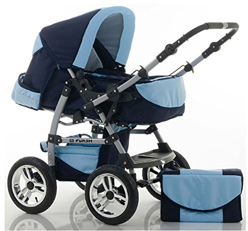dein_babyladen Kombi-Kinderwagen Flash 2 in 1 inkl. Sportsitz und umfangreichem Zubehör in Marine-Hellblau