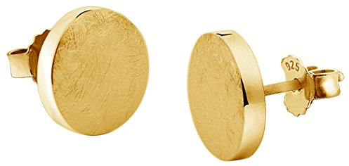 Nenalina Ohrstecker vergoldet 925 Silber Damen Ohrringe Gold flach rund gebürstet 8 mm für Frauen und Mädchen