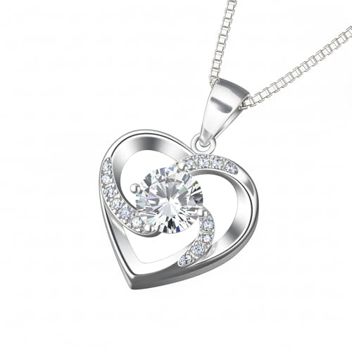 B.Catcher Collar para Mujer, de Plata de Ley 925 con Forma de Corazón y Circonita 5A, Clásico y Elegante, Sin Níquel, Ideal como Regalo para el Día de la Madre/San Valentín/Cumpleaños,caja de regalo