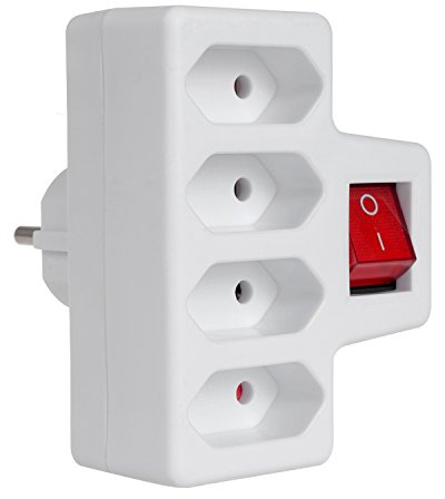 Maclean MCE217 4-vägs uttagsadapter med strömbrytare flera kontakter adapter strömkabel 4 x 2,5 A (4 x eurouttag med strömbrytare)