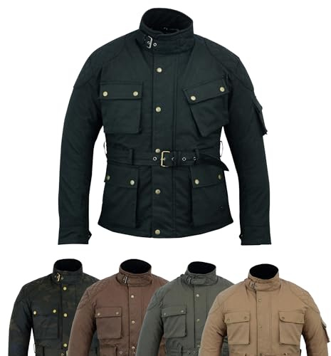 warrior gears Veste de moto en coton ciré pour homme, veste de moto doublée en nylon imperméable, manteau d'hiver en textile blindé pour motard, vêtements d'équitation et de voyage