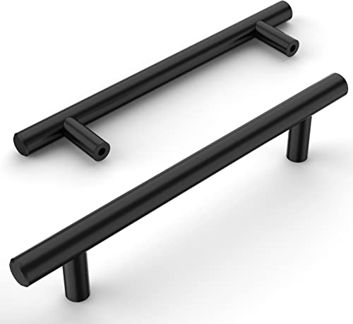 Amerdeco Lot de 12 Plein Poignee de Meuble Cuisine Entraxe 128mm Noir Acier Inoxydable Poignée Meuble Cuisine Poignées pour Placards Poignet de Porte Cuisine Poignet Meuble Cuisine