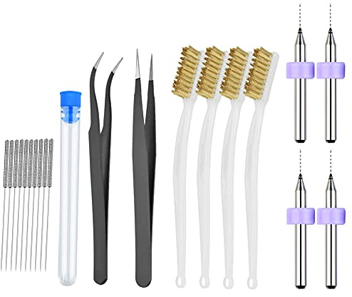 euroharry Lot de 20 accessoires 3D pour imprimante 3D, aiguilles, pincettes, brosse, perçage pour changer les buses et enlever le modèle, nettoyage (1)