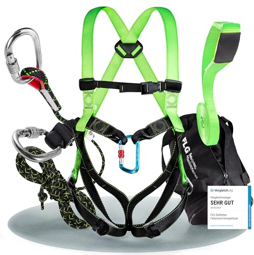 FLG Safetytec - Set completo di protezione anticaduta – Cintura di raccolta a 2 punti con collegamento da 10 m e fascia da 2 m per la massima sicurezza durante i lavori in altezza secondo