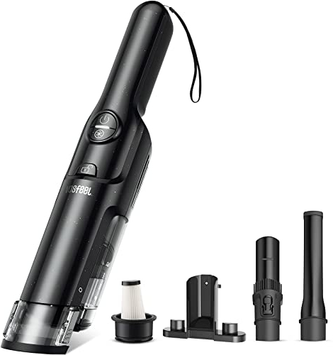 VOSFEEL-Store Handstaubsauger Akku beutellos 15000Pa Bürstenloser Motor 2500mAh mit HEPA-Filter 160W Autostaubsauger Akku Staubsauger kabellos für Tierhaare, Haushalt, Staub und Auto, Grau