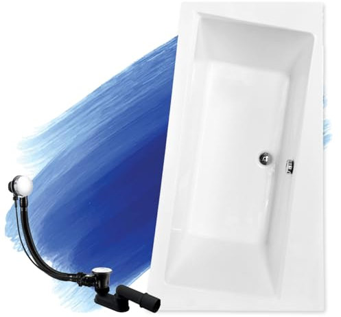 Baignoire d'angle BADLAND Infinity - En acrylique - Blanc - 170 x 110 cm - Kit complet avec pieds et bonde d'évacuation automatique exclusive chromée - Fabriqué en UE - 3 en 1