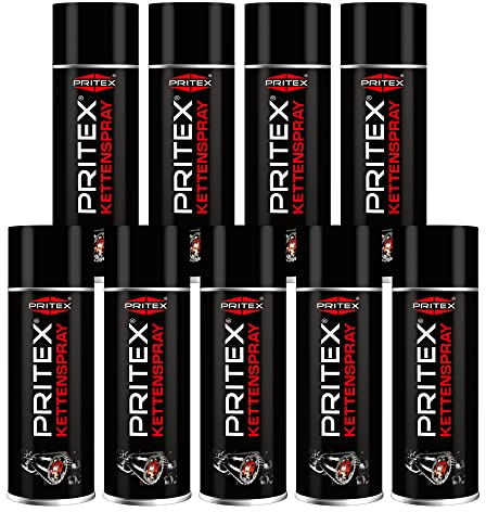 PRITEX – Kettenspray 9 x 400 ml für Motorrad & Fahrrad – Kettenfett bietet hohen Schutz vor Reibung, Verschleiß & Korrosion – Schmiermittel Spray mit sehr guter Haftung & Schmierleistung – Kettenöl