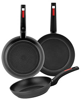MONIX Sunset | Set de 3 sartenes 18-22-26 cm, aluminio forjado, antiadherente, mango baquelita, apta para todo tipo de cocinas, incluido inducción
