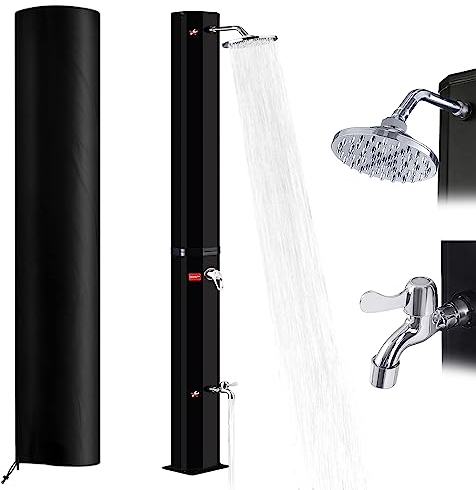 YRHome Douche de Jardin Solaire 35 litres avec Pommeau de Douche Pivotant, Housse de Protection Inclus, Douche de Piscine et Camping Jusqu'à 60 °C avec Raccord de Tuyau d'Arrosage - Noir