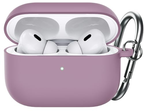 JETech Silikon Skyddsfodral för AirPods Pro 2/1, med Nyckelring, Damm Lila | Hård PC-Insida, Stötskydd, Främre LED Synlig