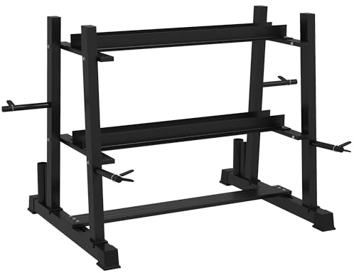 SPORTNOW Hantelständer, Kurzhantelständer mit 3 Ablagen, Hantelablage, Gewichtshalter für Kurzhantel, Kettlebell, bis 200 kg belastbar, Stahl, Schwarz, 131 x 75 x 80 cm