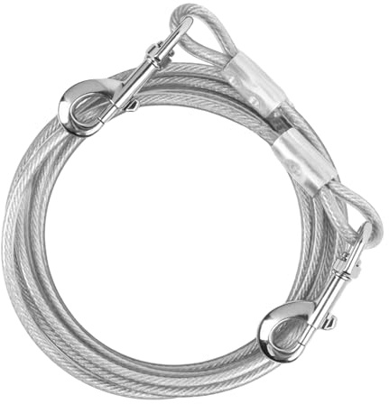 5 m Cuerda Metal para Perros Grandes Medianos Pequeños, Alambre de Acero Inoxidable 6 mm, Correa para Mascotas con Gancho Giratorio, Cable Cinturón de Seguridad Perros para Camping (5m, Blanco)