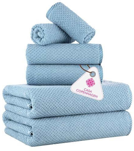 Casa Copenhagen Popcorn 6-teiliges Handtuch-Set – Staubblau, 600 g/m², 2 Badetücher, 2 Handtücher, 2 Waschlappen aus weicher ägyptischer Baumwolle für Badezimmer, Küche und Dusche