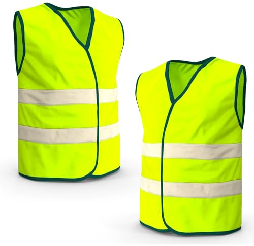 2X Warnwesten Auto gelb ISO20471 Sicherheitsweste - Pannenweste Unfallweste 2026 - Weste Neongelb reflektierend Auto, Pkw, LKW - Autozubehör (2er-Wanweste-gelb)