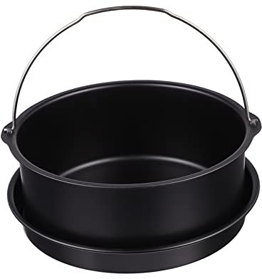 jojofuny 1 7 Zubehör Für Heißluftfritteusen Mini-fritteuse Kuchen Backformen Antihaftbeschichtete Backform Rundes Tablett Pizzapfanne Fritteuse Liefern Airfryer-korb Rostfreier Stahl Black