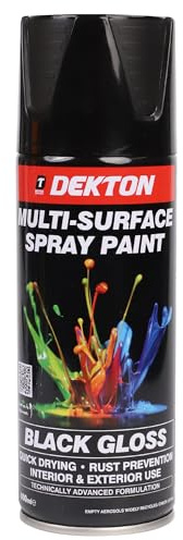 Dekton Quick-Dry Aerosol Spray Paint, Interior And Exterior Usage – Black Gloss for Metal, Wood, and Plastic |Rust Prevention|Ideal for Fixtures Furniture's Components Projects