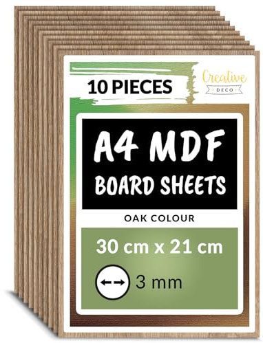 Creative Deco Ek 10 x A4 MDF Skiva | 300 x 210 x 3 mm | Perfekt för Laserskärning, CNC-router, Modellering, Bandverk, Rullsåg