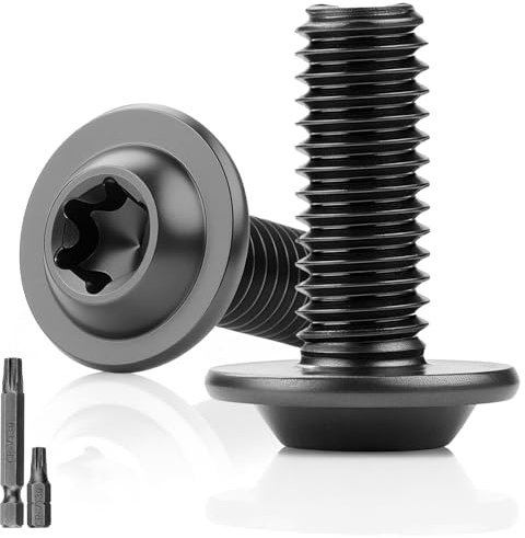 Lot de 25 vis à tête bombée - Noir - M6 x 16 mm - Vis à tête plate avec bride - En acier inoxydable 304 - Avec rondelle A2 V2A - Filetage complet - Avec 2 clés Torx T30 - Pour échafaudage en bois