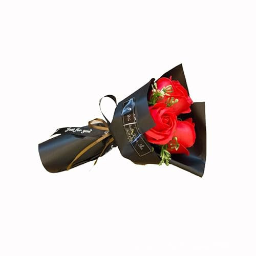 Gammaeon Red 3 Heads Artificial Rose Bouquet, Soap Flower Petals Valentine Day Gifts for Women, Best Friend and Girlfriend Valentine's Day, Decorative Artificial Flowers