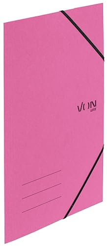 Von Leitz 5-pack hörnspännmapp A4, återvinningskartong, för 150 ark, 3 flikar, mapp med elastiskt band, med modernt avtryck, lätt mapp för skola och hem, fuchsia, 30080022