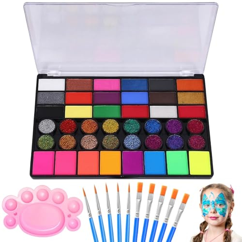 Face Painting Kit - 42 Colors Face Paints,Face Paint Lion, Face Paint Kit, Face Paints for Children, Non Toxic Face Paint with 10 Face Paint Crayons, for Carnival, Halloween, Costume Makeup,