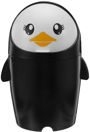 DIYEAH Papelera De Escritorio Con Tapa Mini Papelera De Mesa En Forma De PingüIno Contenedor De Sobremesa Lindo Y Compacto Para Oficina Dormitorio Cocina