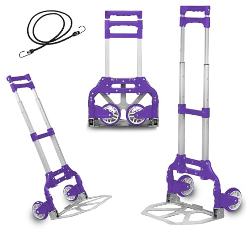 MERCURY TEXTIL- Carretilla Plegable de Aluminio con Cuerda, Carro de Mano Compacto, Portátil con Ruedas de Goma Soporta hasta 70kg para un Fácil Transporte en Viajes, Oficina y Hogar. (Lila)