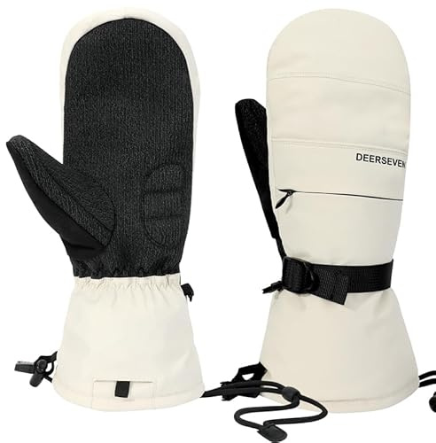 Harssidanzar Guantes de Snowboard para Invierno,Guantes Impermeables con Forro Polar Aislante y Cortavientos para Hombre (Protector de muñeca Integrado) KM061EU,Beige,Tamaño M