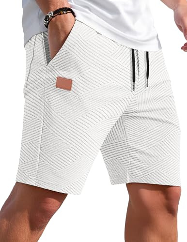 TARAINYA Short Homme Coton Stretch Cordon de Serrage été Casual Court Homme avec Poches Blanc L