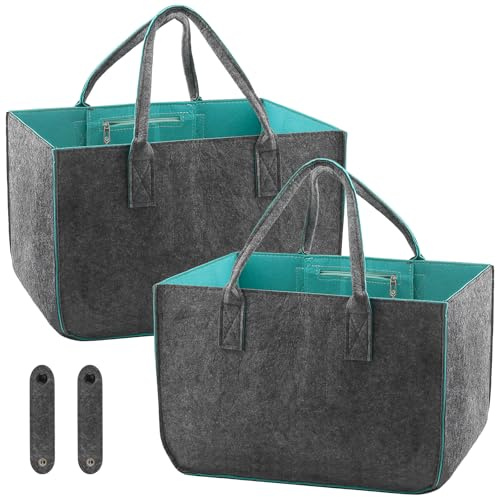 CHUEHKAK 2 bolsas de fieltro para la compra, bolsas de fieltro de 30 l, bolsa de la compra de fieltro con asas, cesta grande plegable para compras, viajes, picnic, 40 x 27 x 27 cm