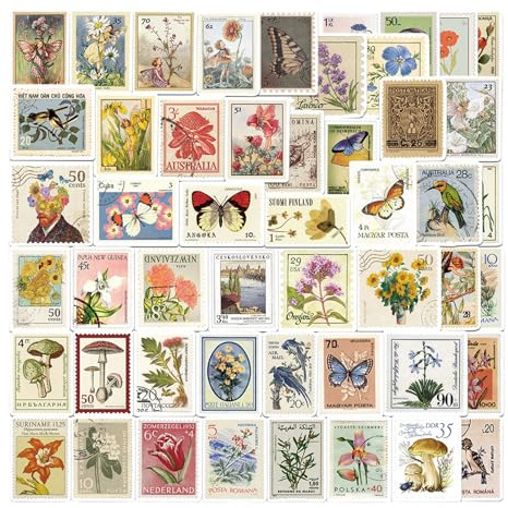Bubaxuce Adesivi Vintage di Francobolli per Scrapbook 100 Pezzi Etichette di Carta Decorativa per Bullet Journal Adesivi Botanici di Fate per Junk Journal Lavori Manuali
