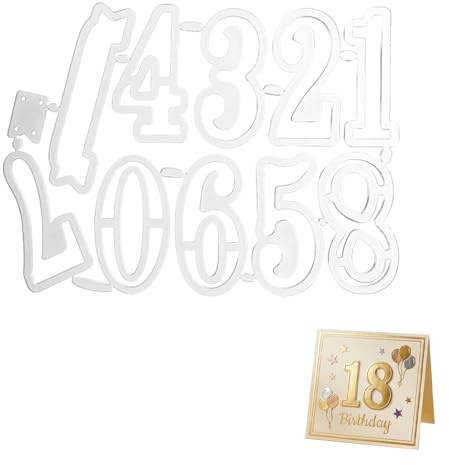 Plantillas de corte de números de metal para troquelar con números, Incluye 10 Números (0-9) en Plateado, Ideal para Manualidades, Invitaciones, Tarjetas y Álbumes de Recortes - 5 cm x 2.5 cm Cada Un