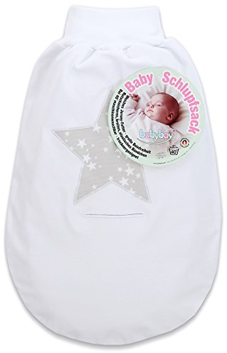 babybay Schlupfsack Organic Cotton mit Gurtschlitz, weiß Applikation Stern perlgrau Sterne weiß