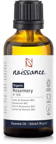 Naissance Organic Rosemary Essential Oil (#108) 50ml - Pure, Natural, Certified Organic, Cruelty Free, Vegan, Steam Distilled and Undiluted - for Aromatherapy & Diffusers