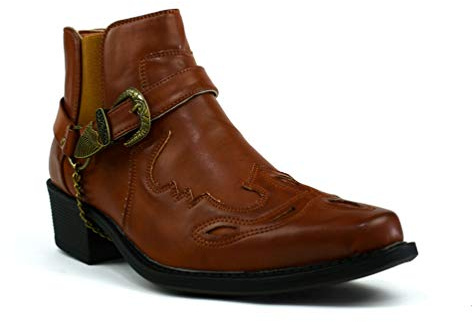New Men Cuban Heel Chain Buckle Ankle Cowboy Boots UK Size 6-12
