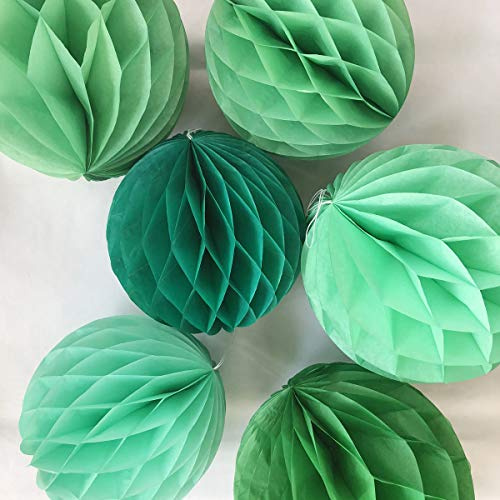 6pcs 10 inch 12 inch Paper Honeycomb Ball Flower Balls Hanging Assorted Paper Balls for Party Wedding Birthday Events Decor (Green Pack)
