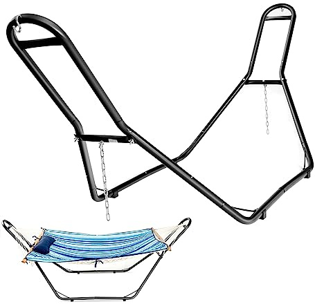COSTWAY Support de Hamac Double en Métal Type- H280x95x115CM Capacité 200KG pour 2 Personnes Hauteur Ajustable Noir Convient aux Hamacs de 2,75 à 3,8M pour Intérieur et Extérieur(Hamac Non-Inclus)