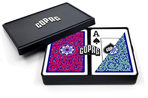 Copag 1546 Neoteric Design 100% Plastic Playing Cards, Bridge Size (Narrow) Green/Red Double Deck Set (Jumbo Index)