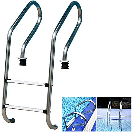 Lsoiup Échelle de Piscine enterrée à 2 marches, métal, Poli en Acier Inoxydable, système d'entrée et de Sortie antidérapant pour piscines enterrées